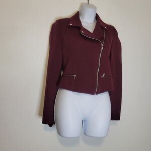 Zara burgundy biker jacket w/asymmetrical zip